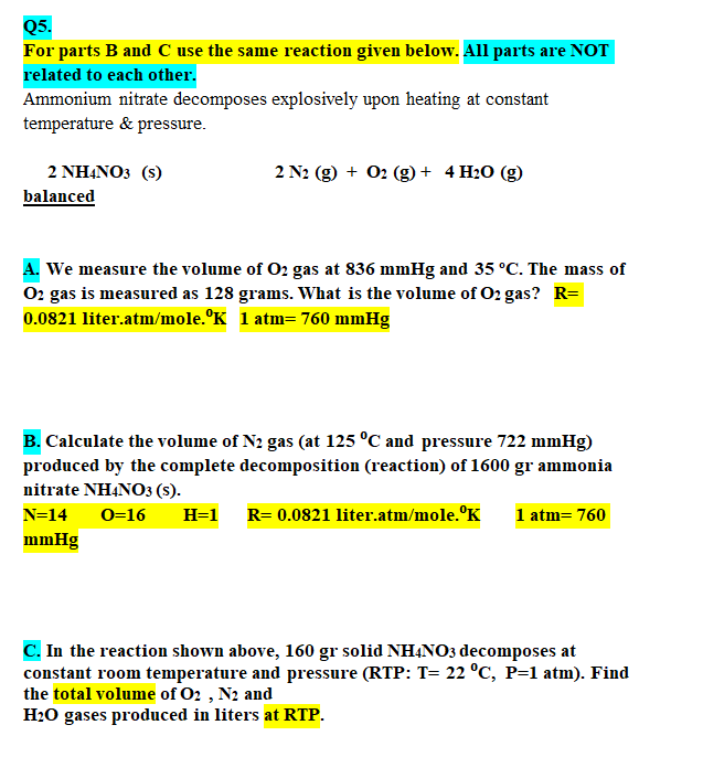 Solved Q5 For Parts B And C Use The Same Reaction Given Chegg Com