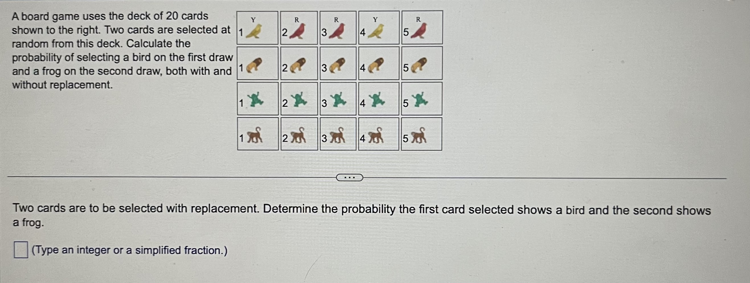 Solved A board game uses the deck of 20 cards shown to the | Chegg.com