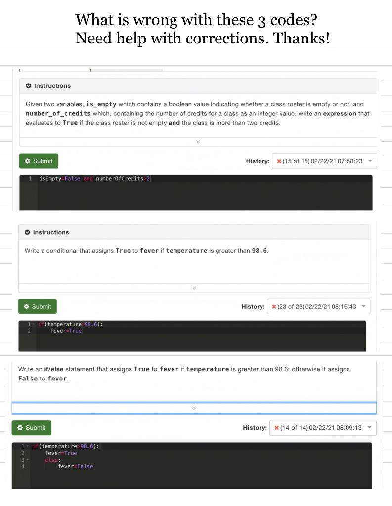 Solved What is wrong with these 3 codes? Need help with | Chegg.com