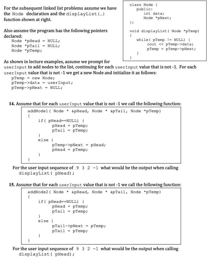 Solved class Node For the subsequent linked list problems | Chegg.com
