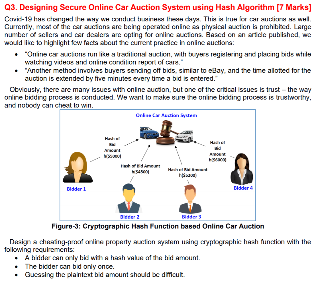 Solved Q3. Designing Secure Online Car Auction System using