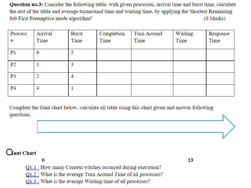 Solved Question no.3: Consider the following table, with | Chegg.com