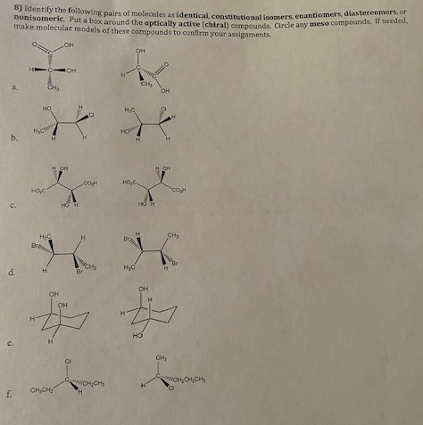 Solved B) identify the following pairs of molecules as | Chegg.com