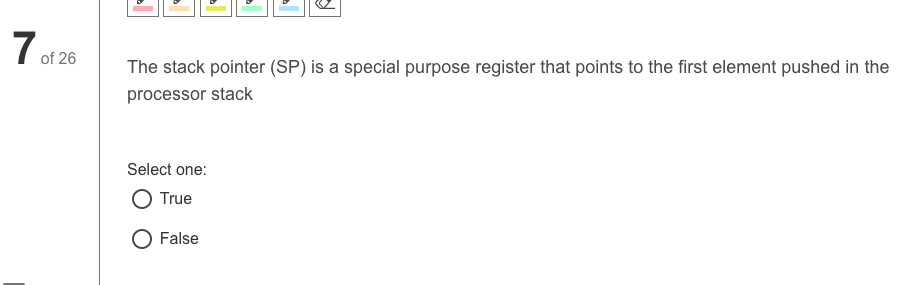 Solved 7 of 26 of 26 The stack pointer (SP) is a special | Chegg.com