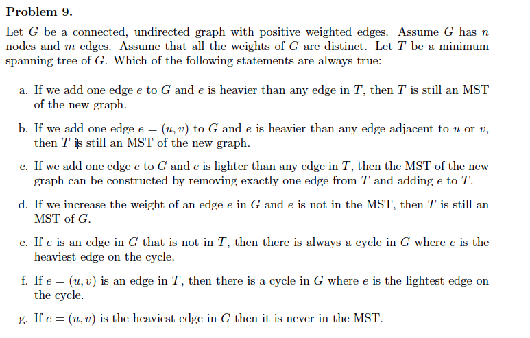 Solved Problem 9. Let G be a connected, undirected graph | Chegg.com