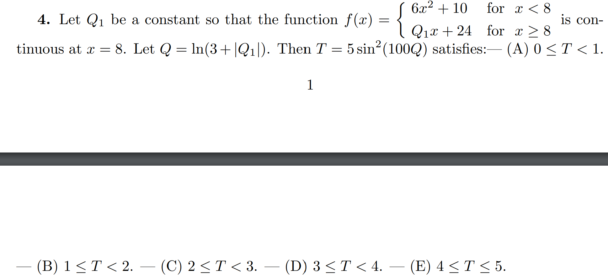 Solved 4. Let Q1 be a constant so that the function | Chegg.com