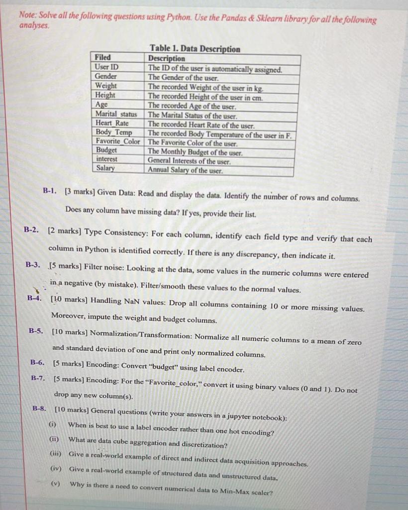 Solved Note: Solve all the following questions using Python. | Chegg.com