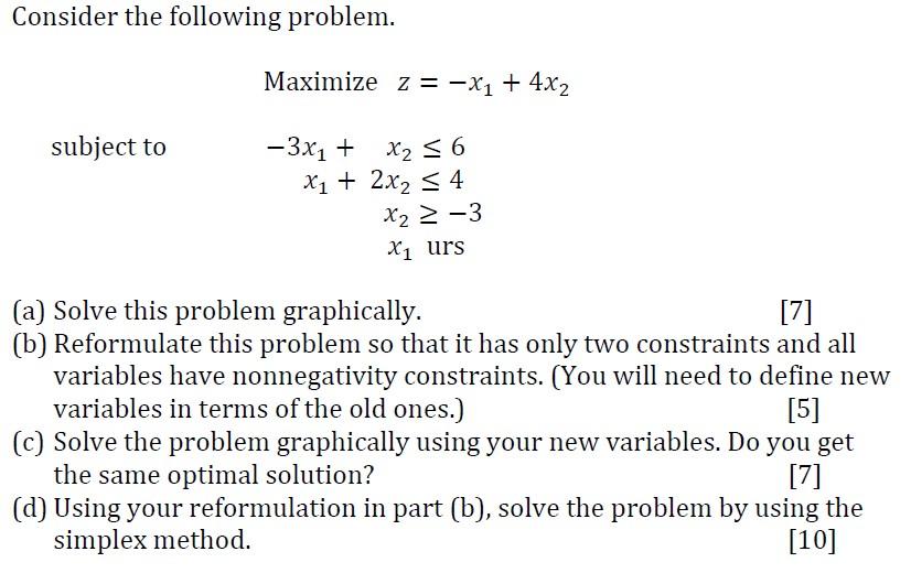 Solved Consider the following problem. Maximize z= -X1 + 4x2 | Chegg.com