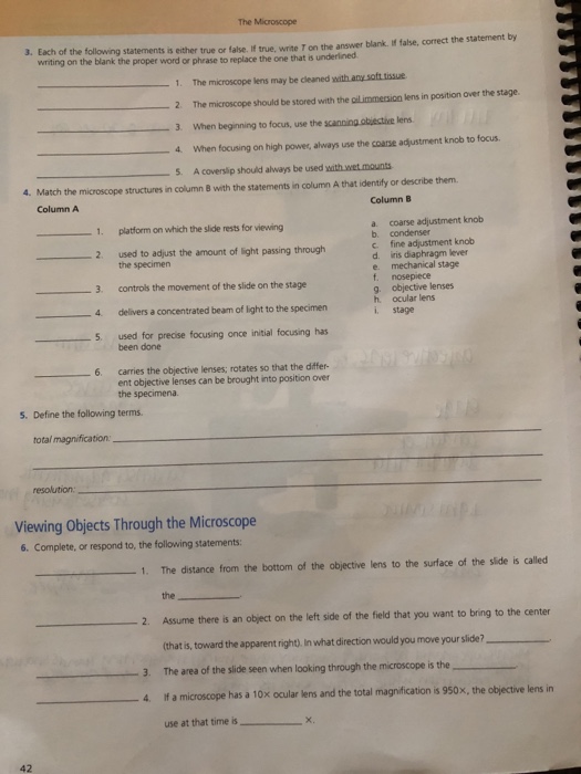 Solved The Microscope 3. Each of the following statements is