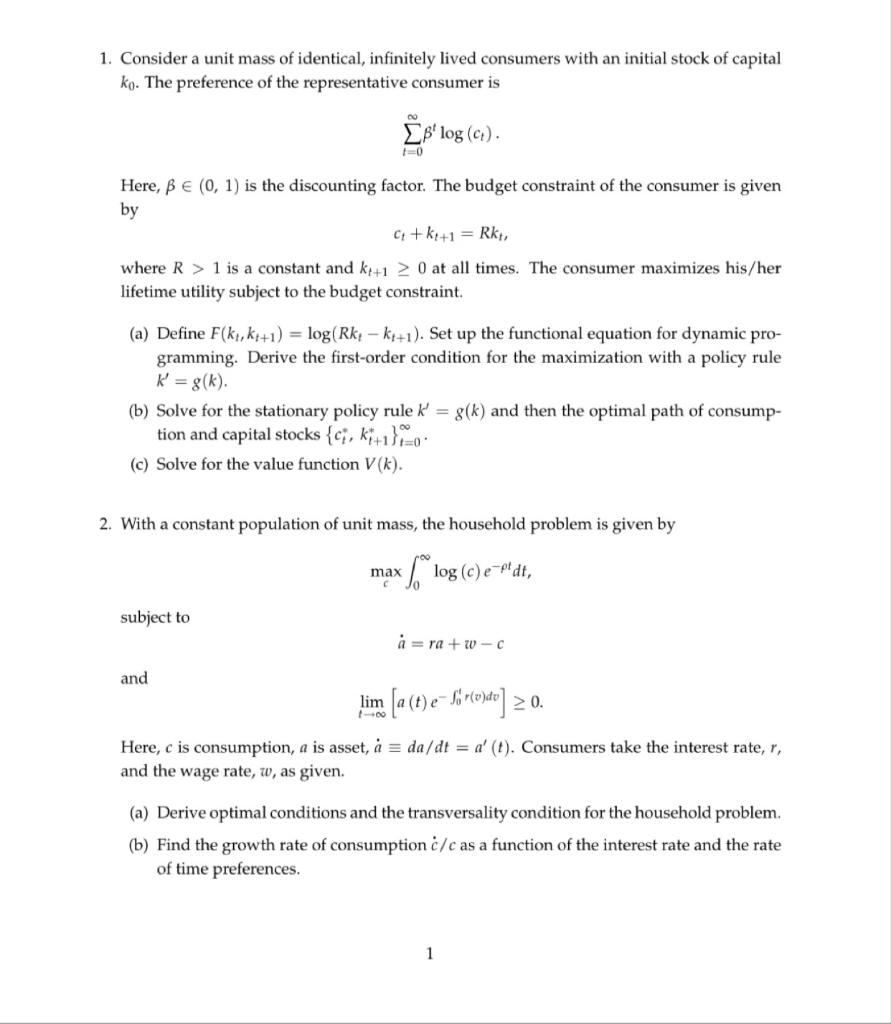 Solved 1. Consider a unit mass of identical, infinitely | Chegg.com