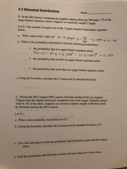 Solved 4.3 Binomial Distribution Name: 4. In the 2013 | Chegg.com