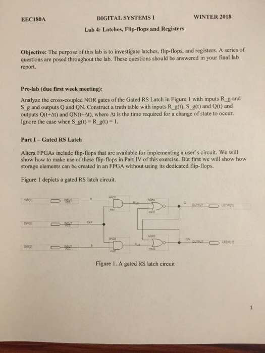 DIGITAL SYSTEMS Lab 4: Latches, Flip-flops and | Chegg.com