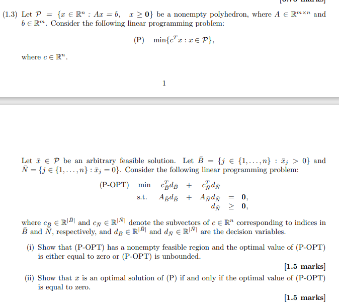 Let P X R N Ax B X 0 Be A Nonempty Po Chegg Com