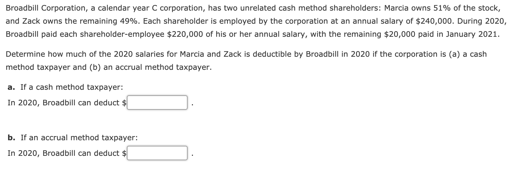Solved Broadbill Corporation, a calendar year C corporation,