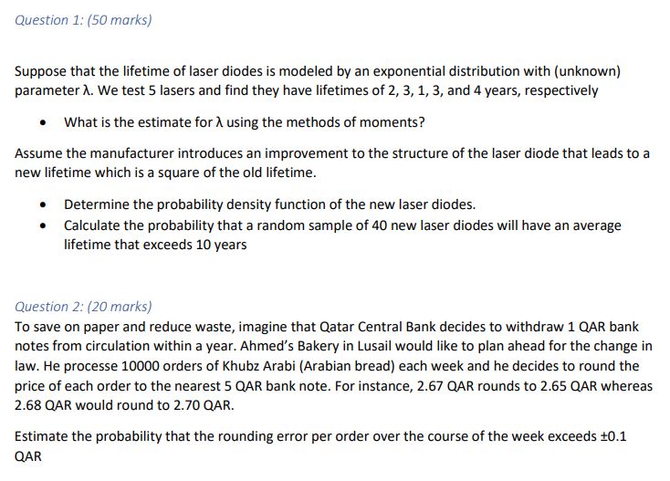 Solved Question 1: (50 ﻿marks)Suppose that the lifetime of | Chegg.com