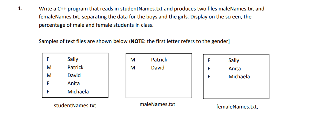 Solved Write a C++ program that reads in studentNames.txt | Chegg.com