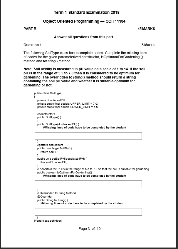 Solved Term 1 Standard Examination 2018 Object Oriented | Chegg.com