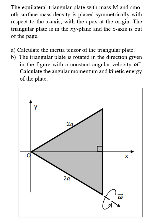 Solved The Equilateral Triangular Plate With Mass M And