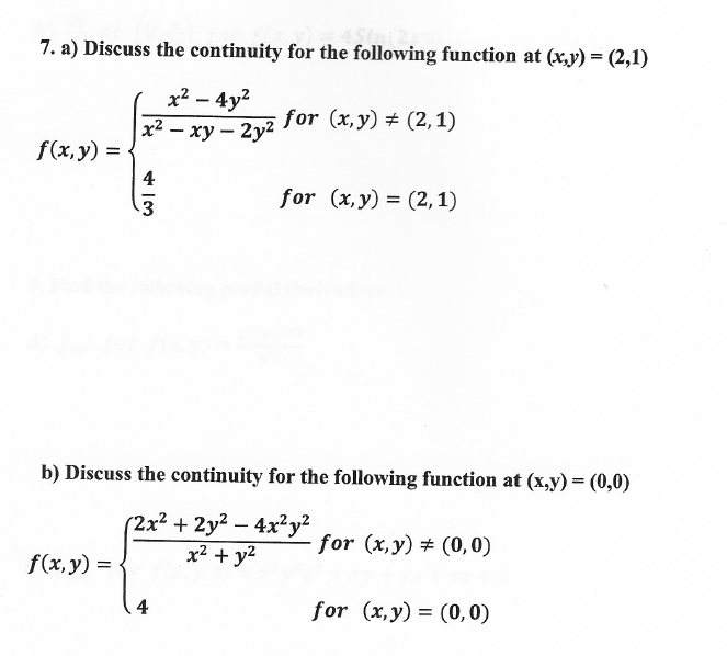 Solved 7. a) Discuss the continuity for the following | Chegg.com
