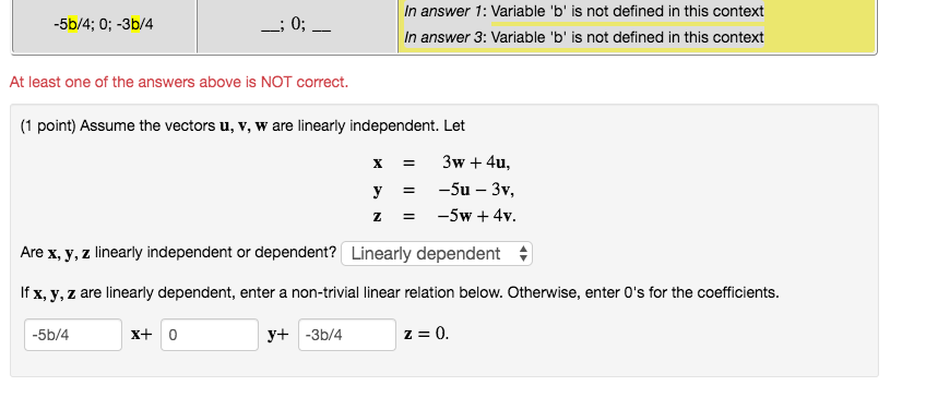 Solved 5b 4 0 3b 4 0 In Answer 1 Variable B Chegg Com