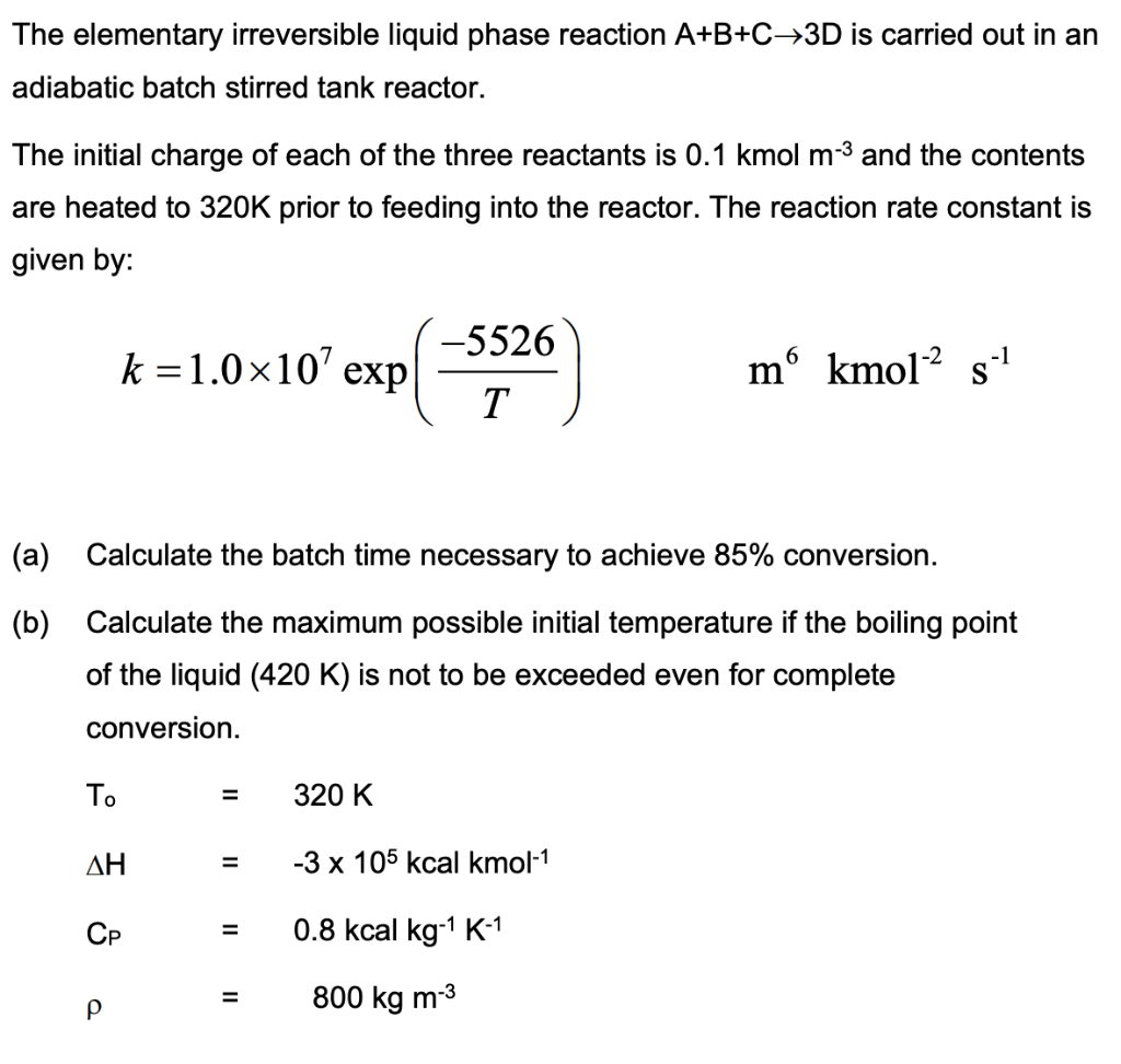 Solved The Elementary Irreversible Liquid Phase Reaction | Chegg.com