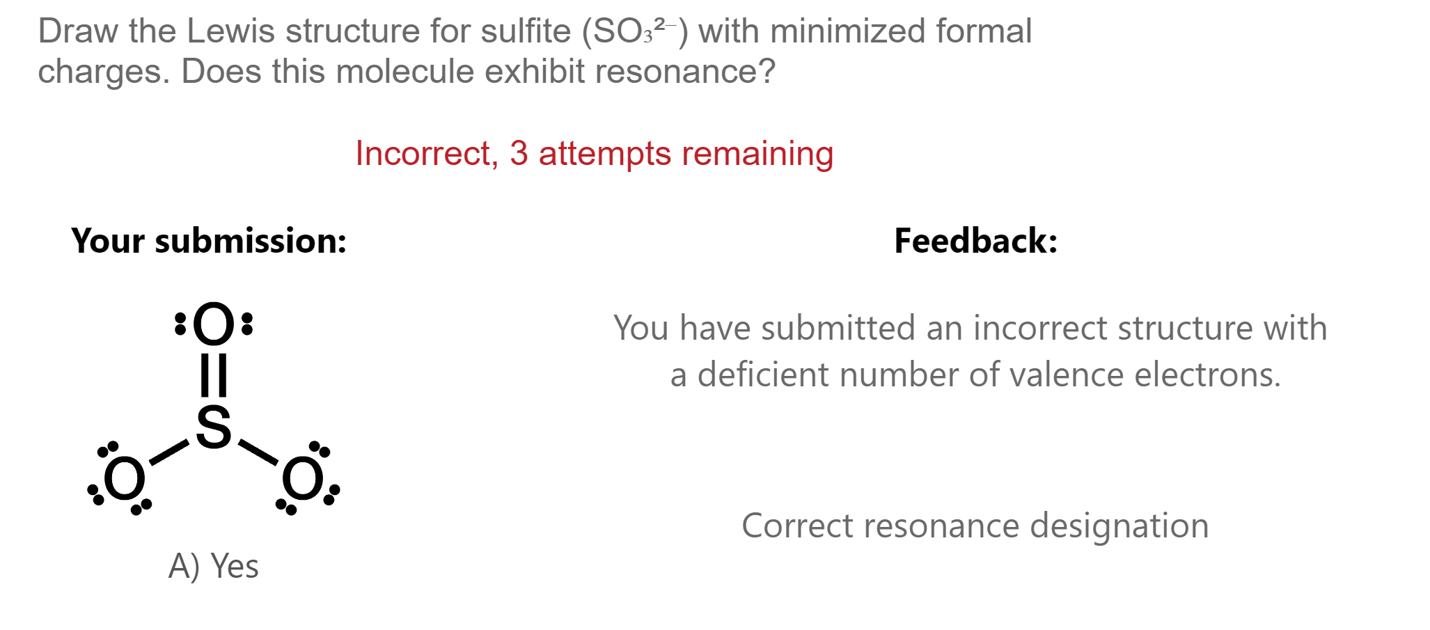 Solved Draw The Lewis Structure For Sulfite So32− With 9366