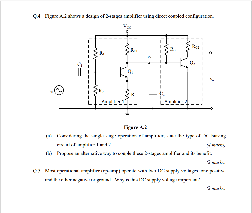 Solved Q.4 Figure A.2 shows a design of 2-stages amplifier | Chegg.com