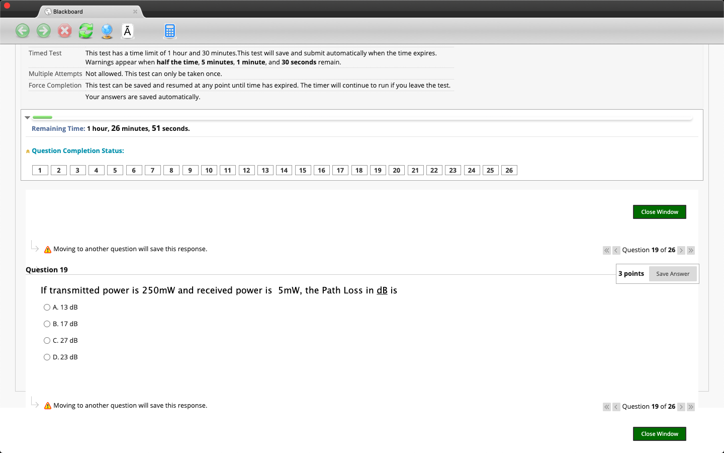 Solved Blackboard Ã Timed Test This test has a time limit of
