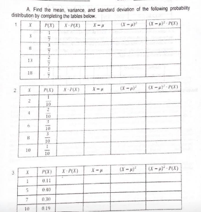 Solved A. Find the mean variance, and standard deviation of | Chegg.com