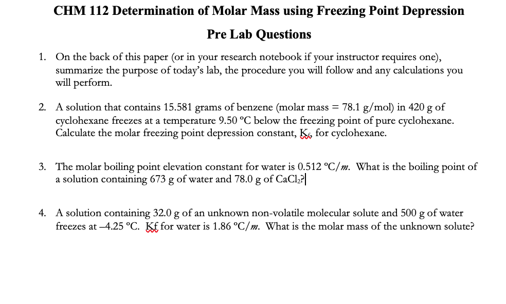 Solved Determination Of Molar Mass By Freezing Point | Chegg.com