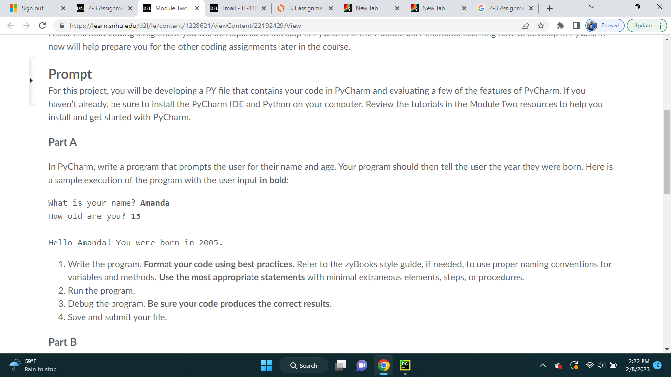 Solved Prompt For this project, you will be developing a PY | Chegg.com