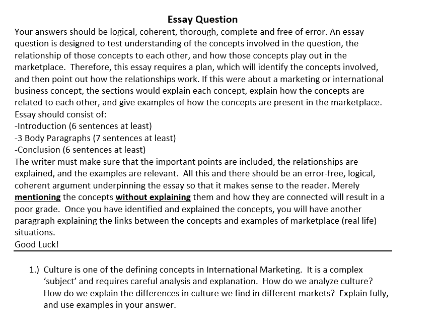 examples of essay questions in english