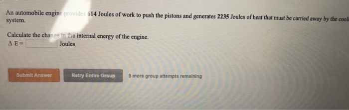 Solved An automobile engine genentes 2271 Joules of heat | Chegg.com