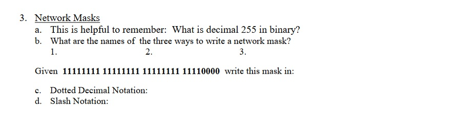 Solved 3. Network Masks a. b. This is helpful to remember: | Chegg.com