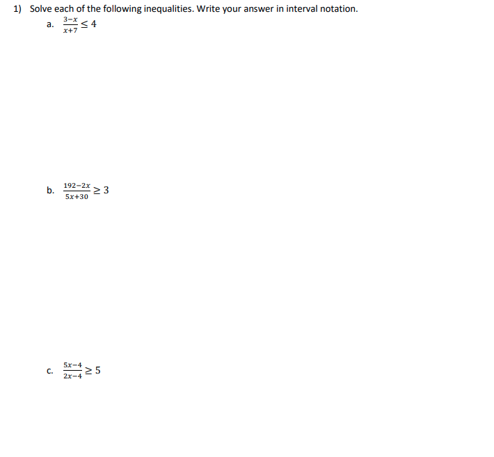 Solved 1) Solve each of the following inequalities. Write | Chegg.com