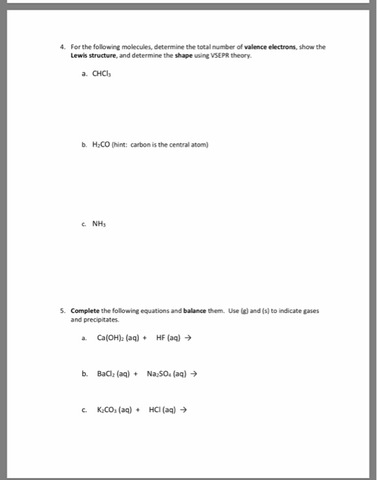 Solved 4. For the following molecules, determine the total | Chegg.com