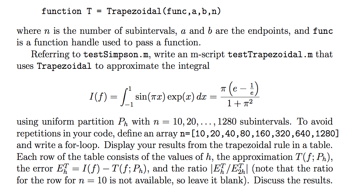 trapezoidal rule matlab for loop