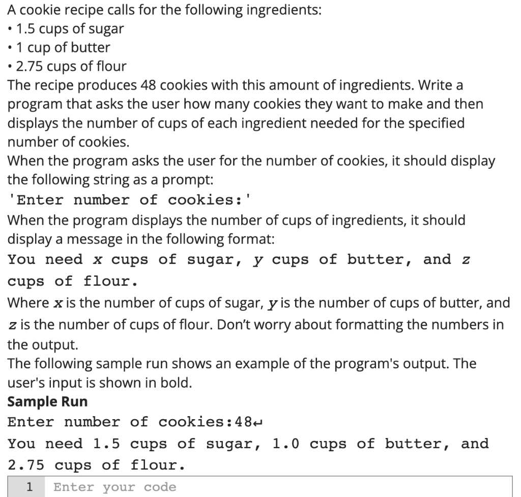 solved-a-cookie-recipe-calls-for-the-following-ingredients-chegg
