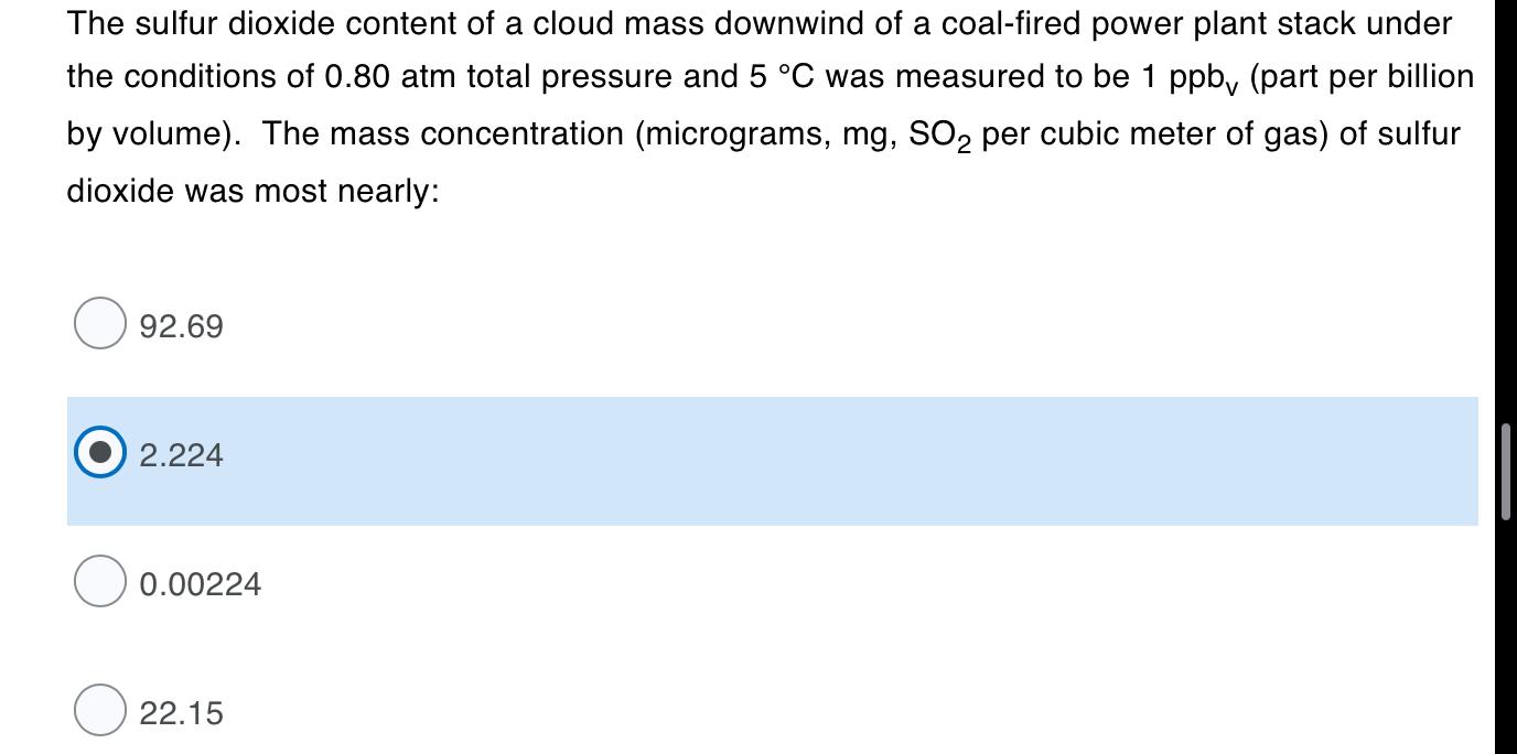 Solved The sulfur dioxide content of a cloud mass downwind