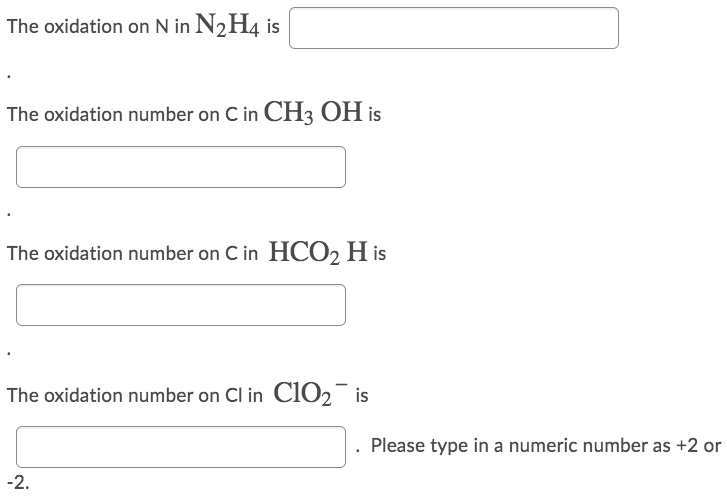 n2h4 oxidation number