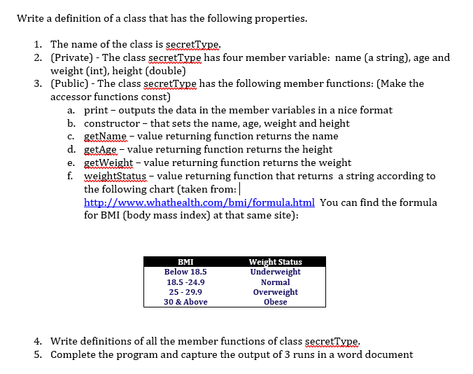 Solved Write a definition of a class that has the following | Chegg.com