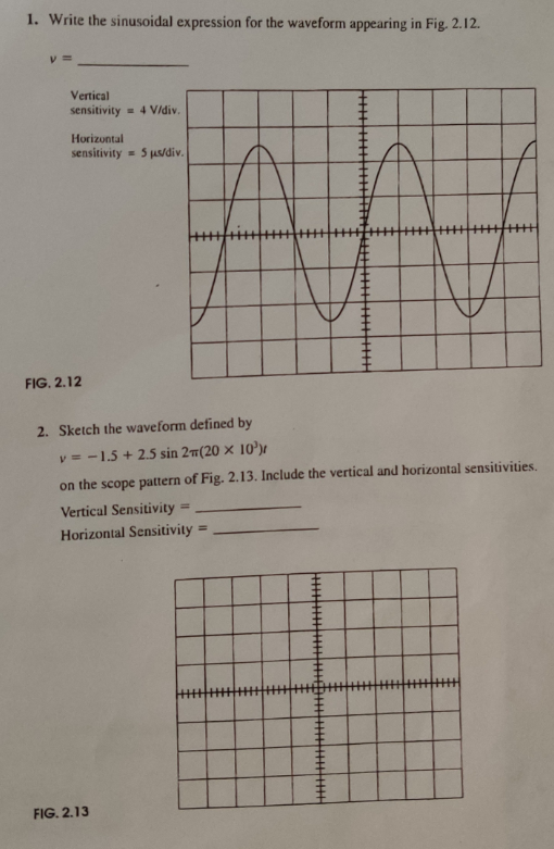 Solved 1. Write the sinusoidal expression for the waveform | Chegg.com