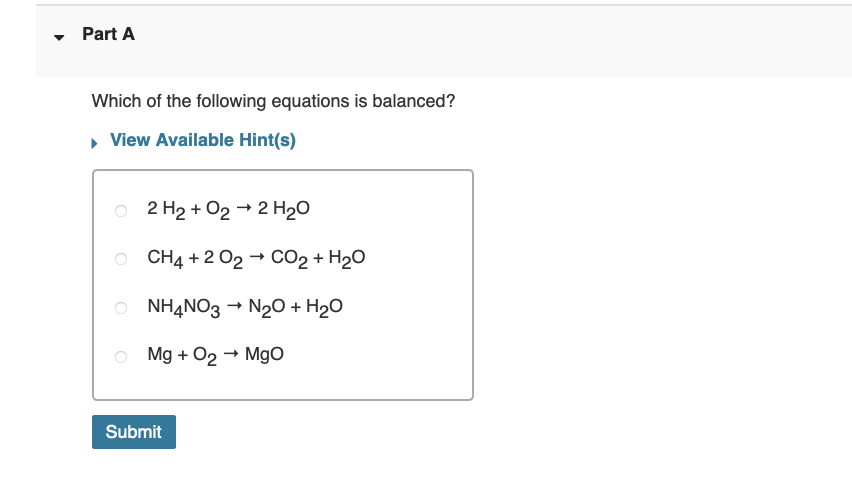 Solved Which Of The Following Equations Is Balanced? View | Chegg.com