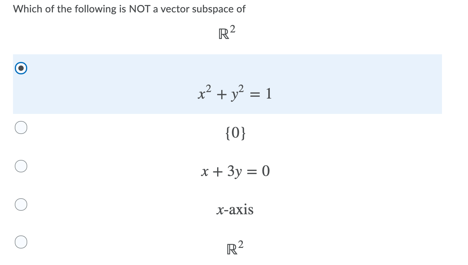 Solved Which of the following is NOT a vector subspace of R2 | Chegg.com