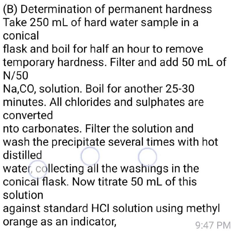 Solved (B) Determination of permanent hardness Take 250 mL