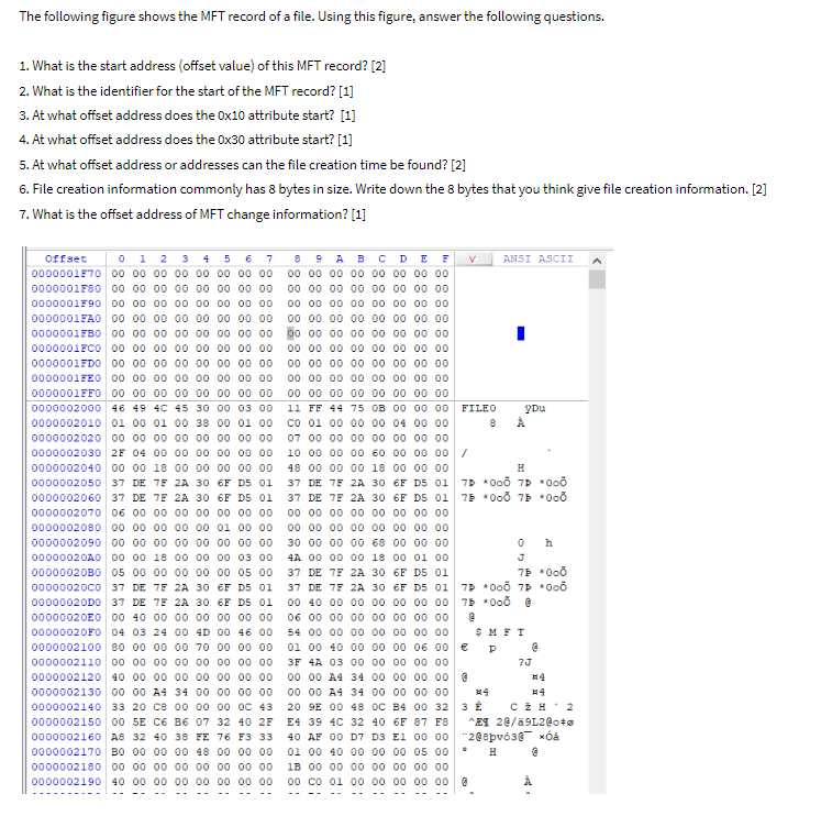 The following figure shows the MFT record of a file. | Chegg.com