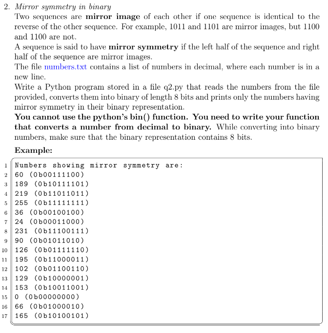 (Solved) : 2 Mirror Symmetry Binary Two Sequences Mirror Image One ...