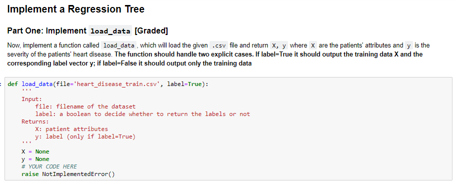 Implement a Regression Tree Part One: Implement | Chegg.com