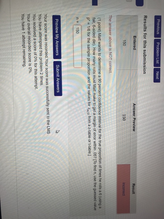 Solved Previous Problem List Next Results for this | Chegg.com