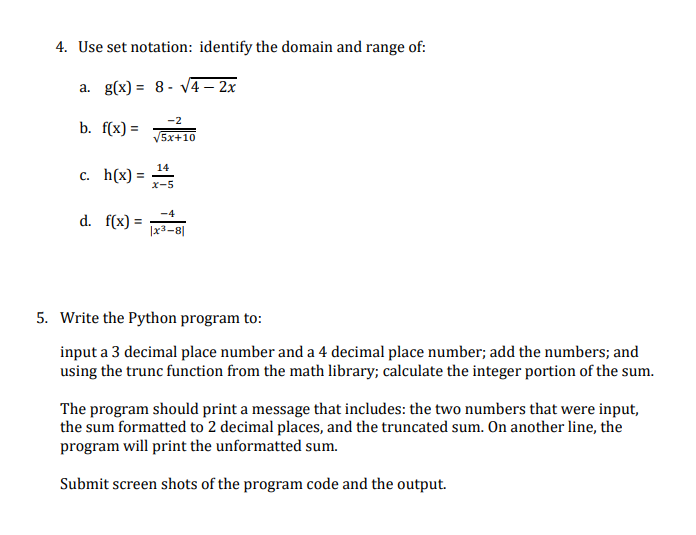 Solved 4. Use set notation: identify the domain and range | Chegg.com